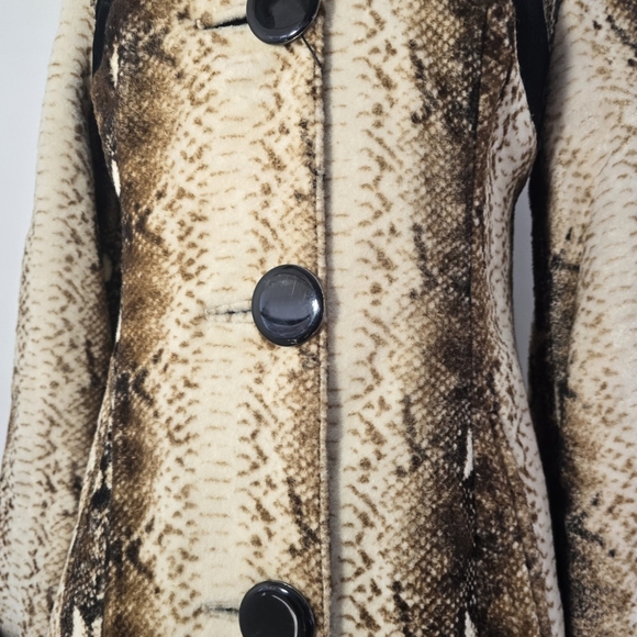 Genuine Kangaroo Suede Leather Coat Fox Fur Collar Snake Print Women Size 42 - Picture 7 of 15